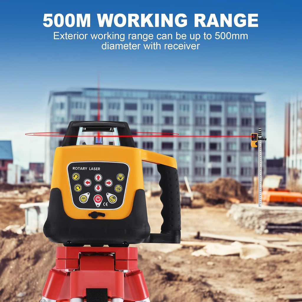 360° Self-Leveling Red Beam Rotary Laser Level Kit with Tripod+Grade Rod