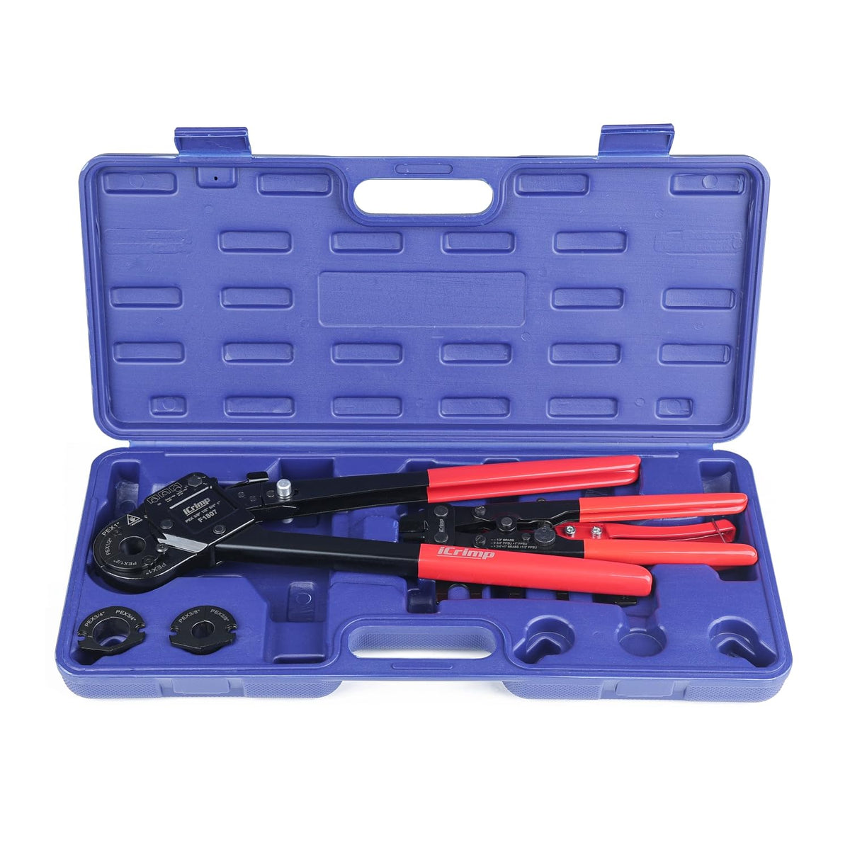 iCrimp IWS-1807CN PEX Crimping Tool Kit with PEX Crimpers, PEX Tubing Cutter, Copper Ring Removal Tool for 1/2’’ & 3/4’’ Copper Crimp Rings, Meets ASTM F1807 Standard