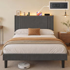 Gizoon Queen Bed Frame with Wingback Headboard, Upholstered Platform Bed