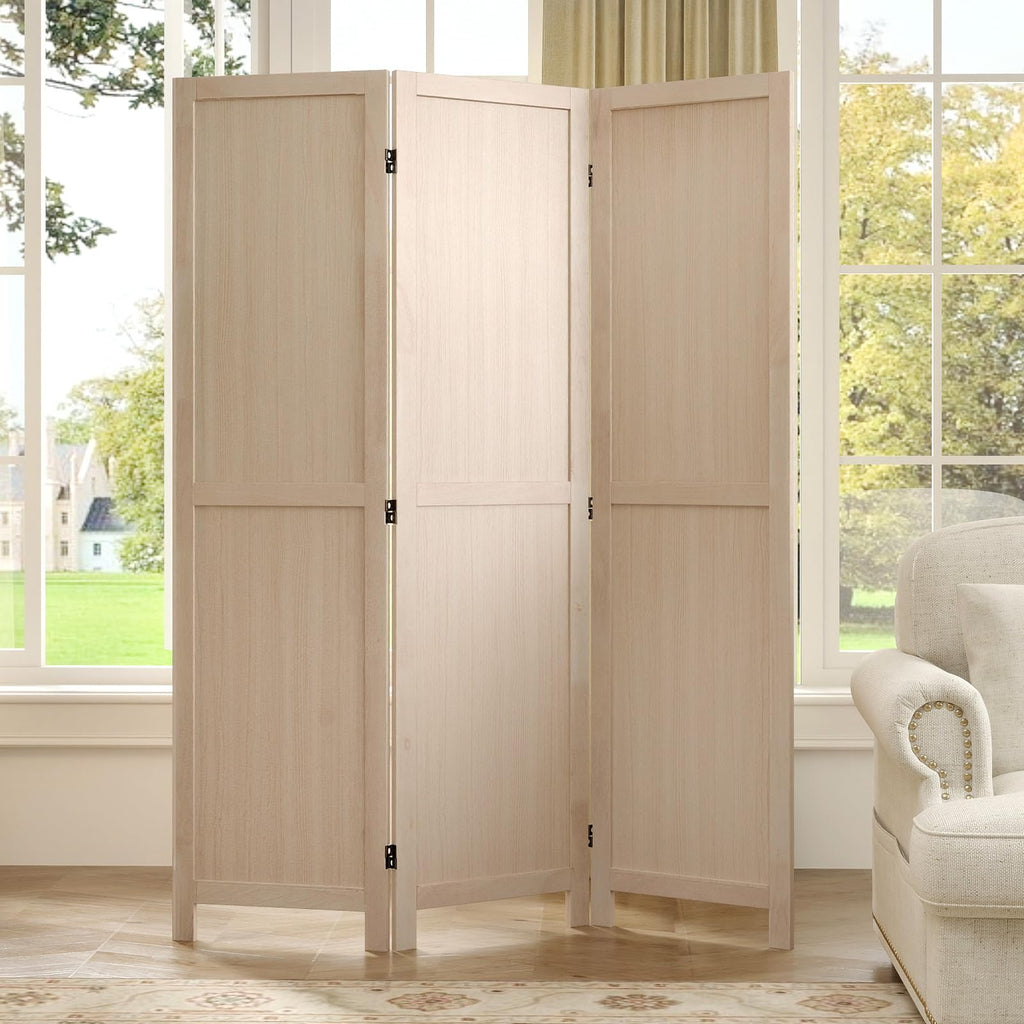 GIANTEX 3 Panel Folding Room Divider with Mesh Window, Distressed Brown