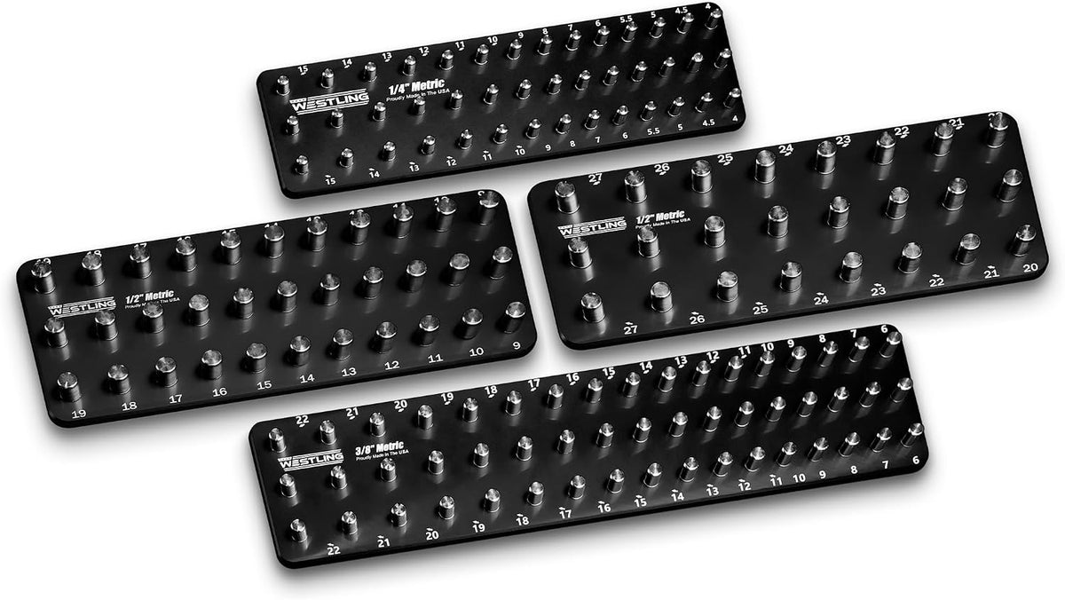 Westling USA Premium Aluminum Professional 4 Piece Metric Socket Tray/Organizer Set, Holds 150 Metric Sockets (Black)