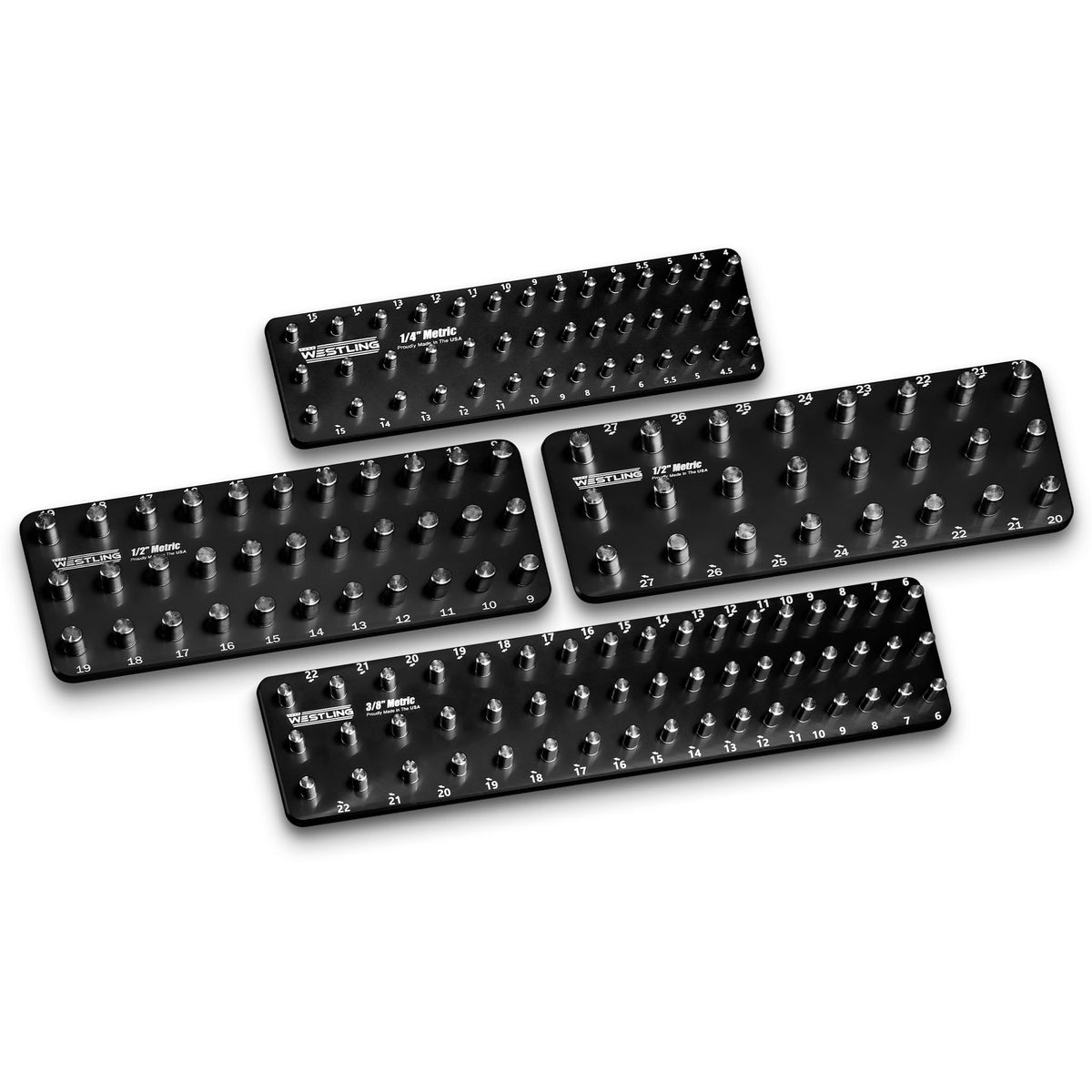 Westling USA Premium Aluminum Professional 4 Piece Metric Socket Tray/Organizer Set, Holds 150 Metric Sockets (Black)