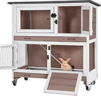 Aivituvin Rabbit Hutch Indoor Bunny Cage Outdoor 2 Story Pet House Guinea Pig Cage on Wheels 36" L