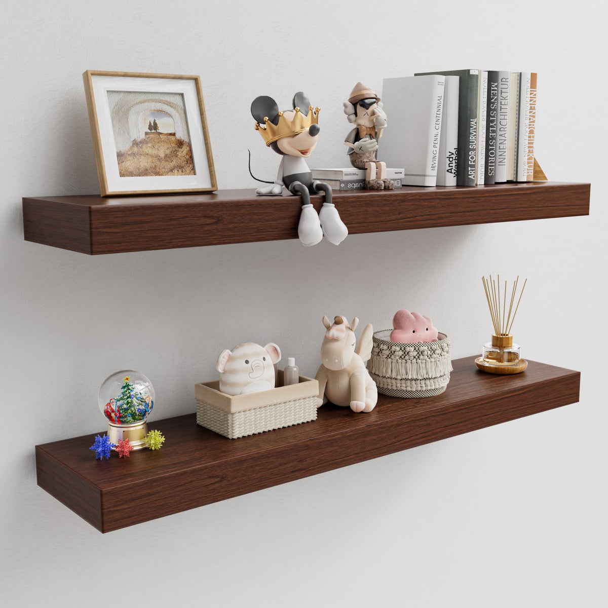 60 inch Long Walnut Floating Shelf for Wall, 8" D Fireplace Mantel