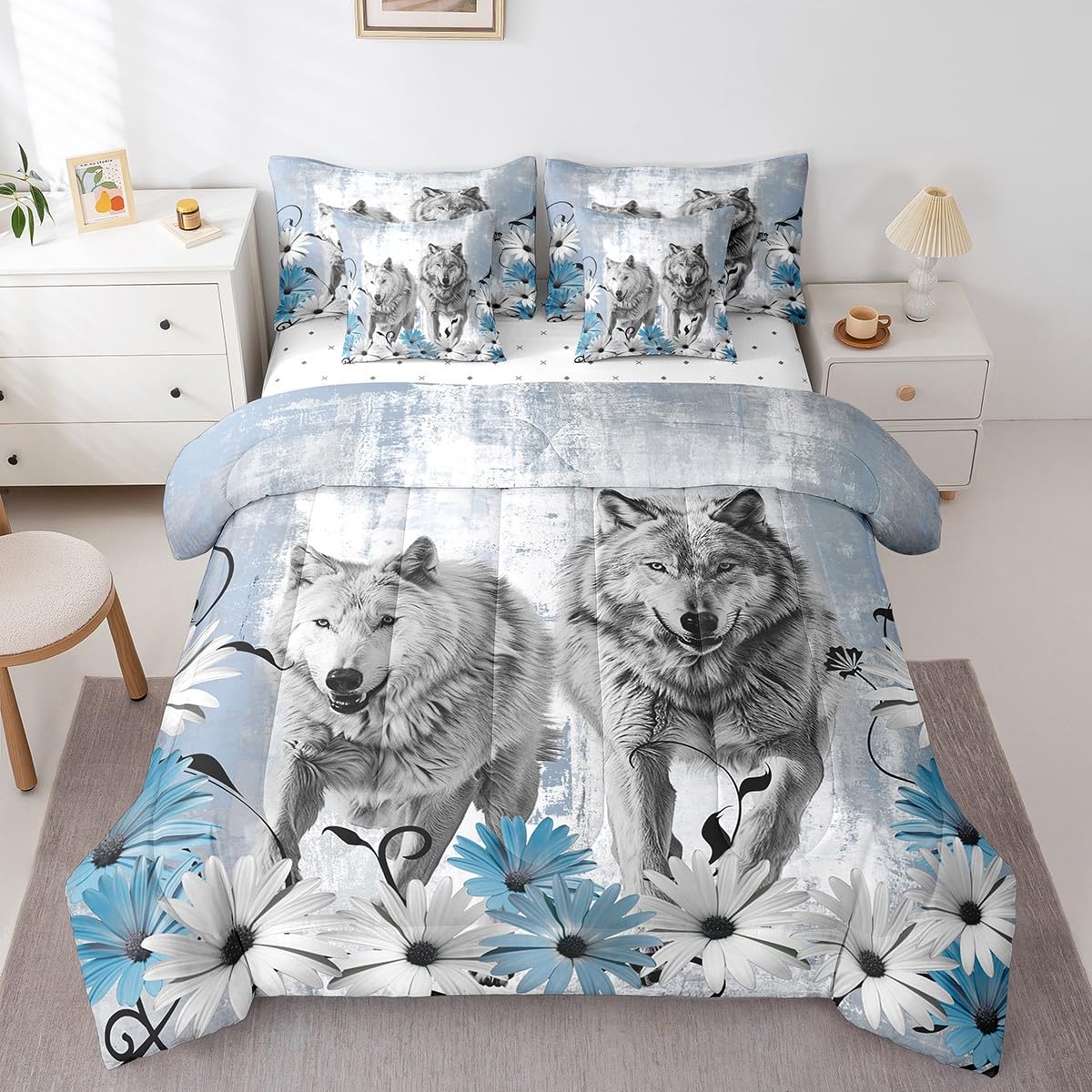 Erosebridal Brown Cow Print King Comforter Set 7 Piece, Simulated Black Cowhide Western Farmhouse Bedding Sets with Sheets, Rustic Highland Cow Skin Bed in a Bag with Fitted Flat Sheet, Pillowcases