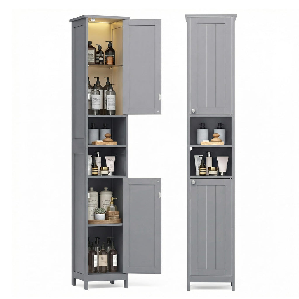 VASAGLE Tall Storage Cabinet with Lights, Slim, 11.8" W, Cloud White
