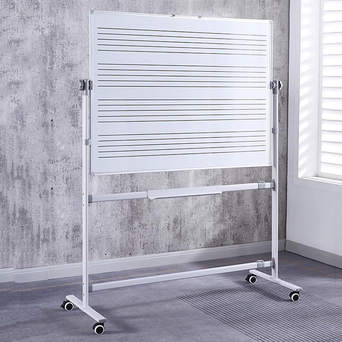 Mobile Music Staff Whiteboard 90X120Cm, Double-Sided Magnetic Dry Erase Board On Wheels,for School, Musicians and Home