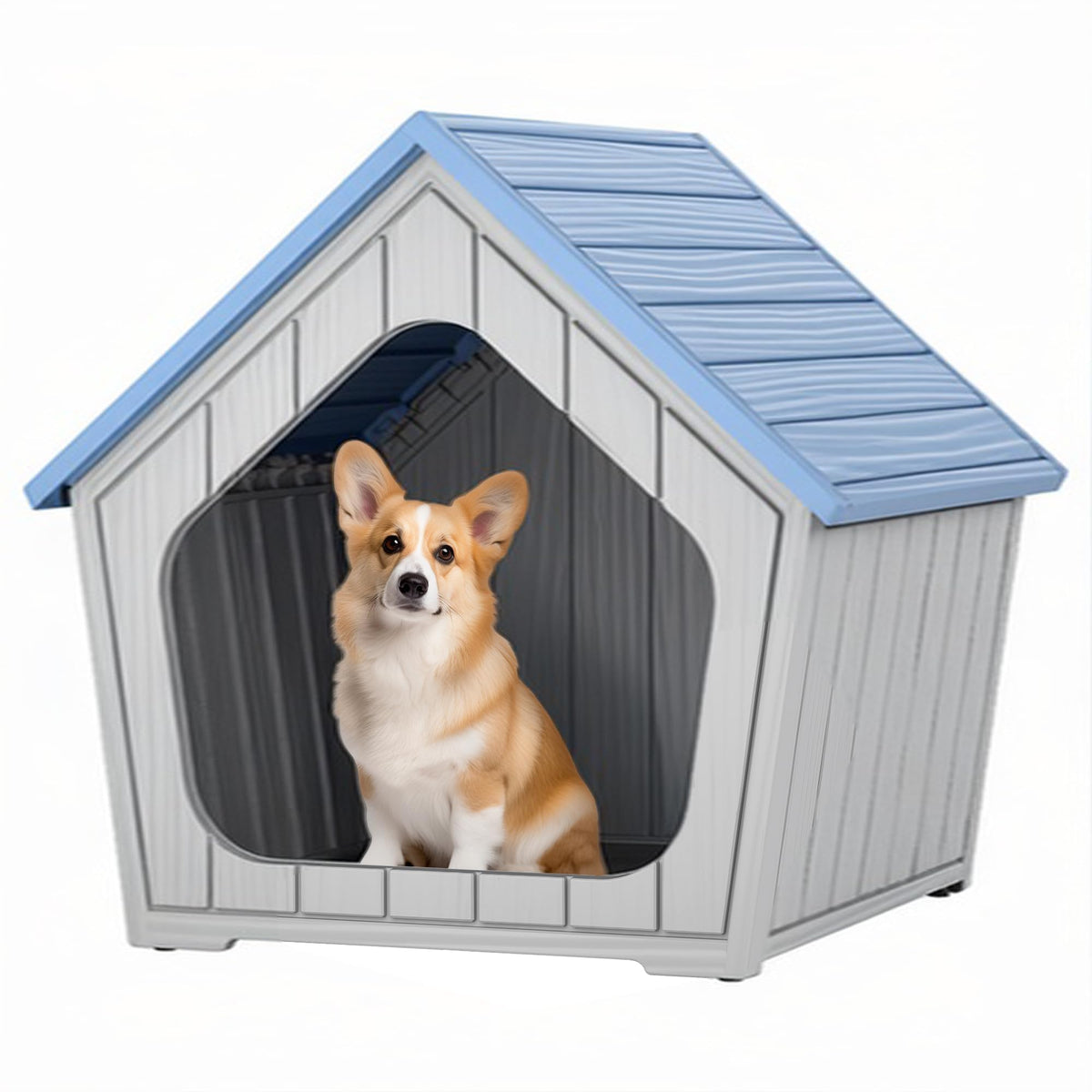 Fancyango Large Dog House Outdoor Indoor for Medium Large Dogs, Sturdy Plastic Waterproof Doghouse with Air Vents and Elevated Floor, Easy Clean and Assemble (Grey, 36.2''L×38''W×38''H)