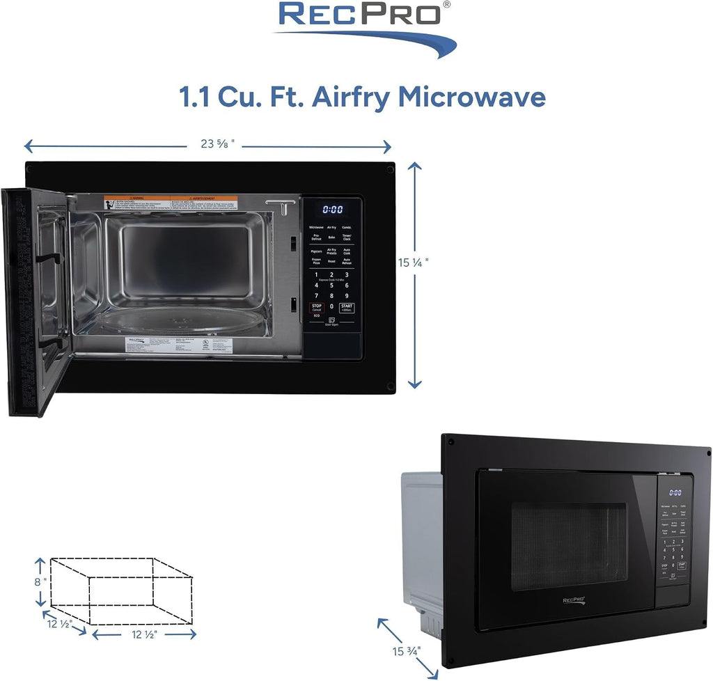 RecPro RV Air Fry Microwave 1.0 Cu Ft, 900W Black