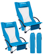 KingCamp Low Beach Chairs 2 Pack, Folding Portable High Back Chair