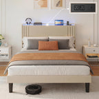 Gizoon Queen Bed Frame with Wingback Headboard, Upholstered Platform Bed