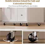 GRUSIGN 49.6" Kitchen Island on Wheels with Storage-Multifunctional Kitchen Island Cart with Drop Leaf, Rolling Island with Spice/Towel Rack,Expandable Island Table Kitchen,White