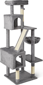 Amazon Basics Indoor Cat & Kittens Multi-Level Climbing Activity Tower with Scratching Posts, FSC Certified, 60.1" (152.7cm) H, Grey