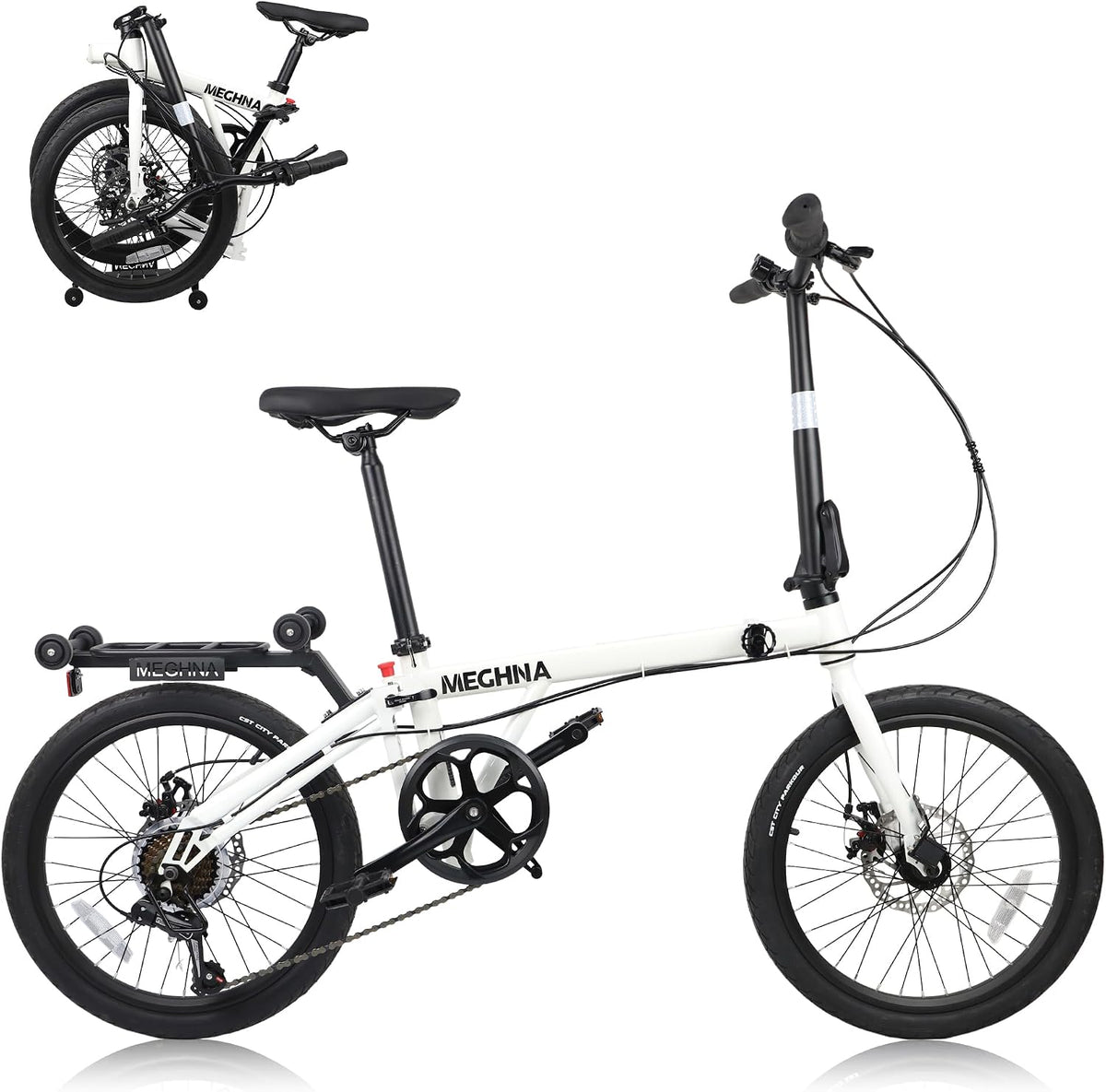 20 Inch Folding Bike, 7 Speed Commuter Bicycle, Dual Disc Brakes