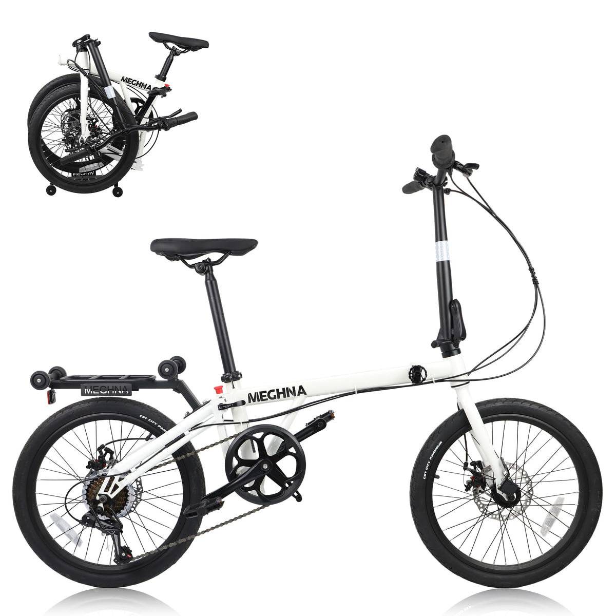 20 Inch Folding Bike, 7 Speed Commuter Bicycle, Dual Disc Brakes