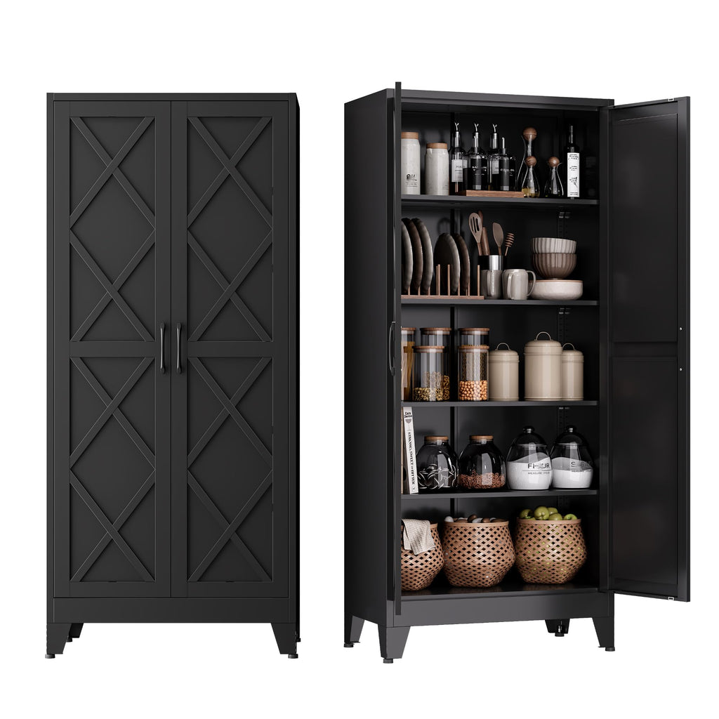 COFaR Home Farmhouse Storage Cabinet with 2 Barn Door, 61" H Metal Cabinet