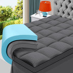 MASVIS 4 Inch Queen Mattress Topper, 2-in-1 Dual Layer Design, 2" Gel Memory Foam and 2" Pillow Top Mattress Pad Cover, Viscose Made from Bamboo, Pressure Relief & Medium Firm Support