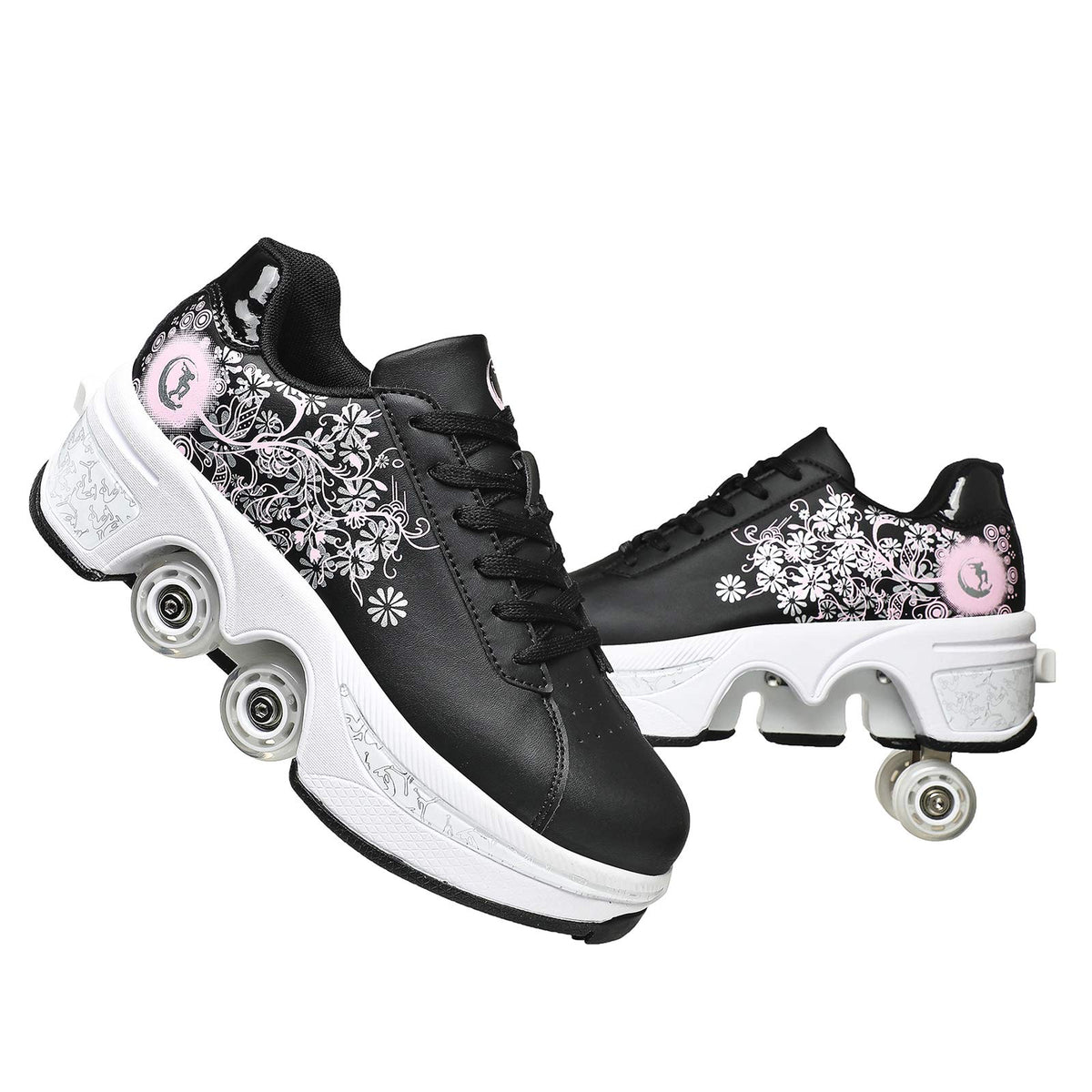 Double-Row Deform Wheel Automatic Walking Shoes Invisible Deformation Roller Skate 2 in 1 Removable Pulley Skates Skating Parkour