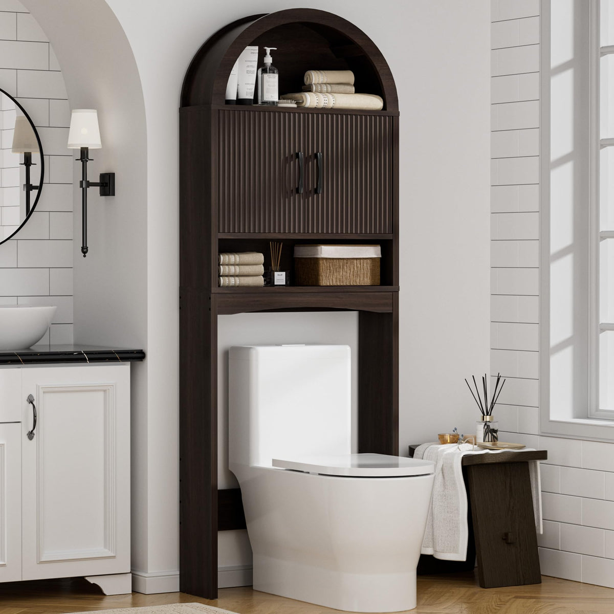 Spurgehom Over Toilet Storage Cabinet, Bathroom Arch Organizer, Black