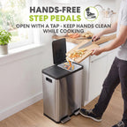 SIMPLI-MAGIC 60 Liter / 16 Gallon Rectangular Hands-Free Dual Compartment Recycling Kitchen Step Trash Can with Soft-Close Lid, Brushed Stainless Steel
