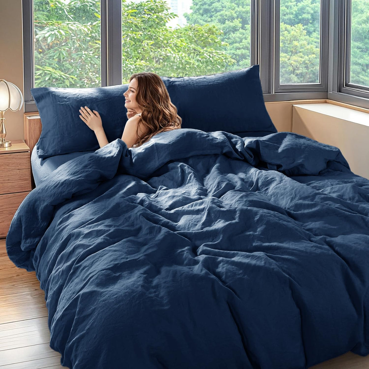 Shilucheng 100% Linen King Duvet Cover Set, Linen