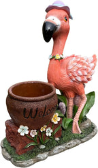 26" Outdoor Garden Sculpture Flamingo Flower Pot Planter with Solar LED Lights, Cute Resin Succulent Pot for Garden, Porch & Home Decor (Pink+Right)