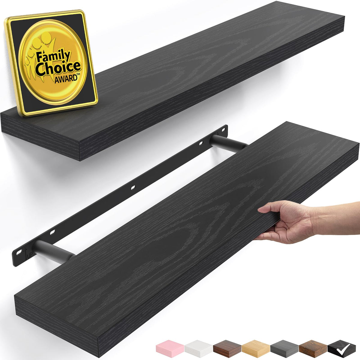 BAYKA Rustic Brown Floating Shelves 35.4in, Set of 2, Wall Mount Wood Shelf