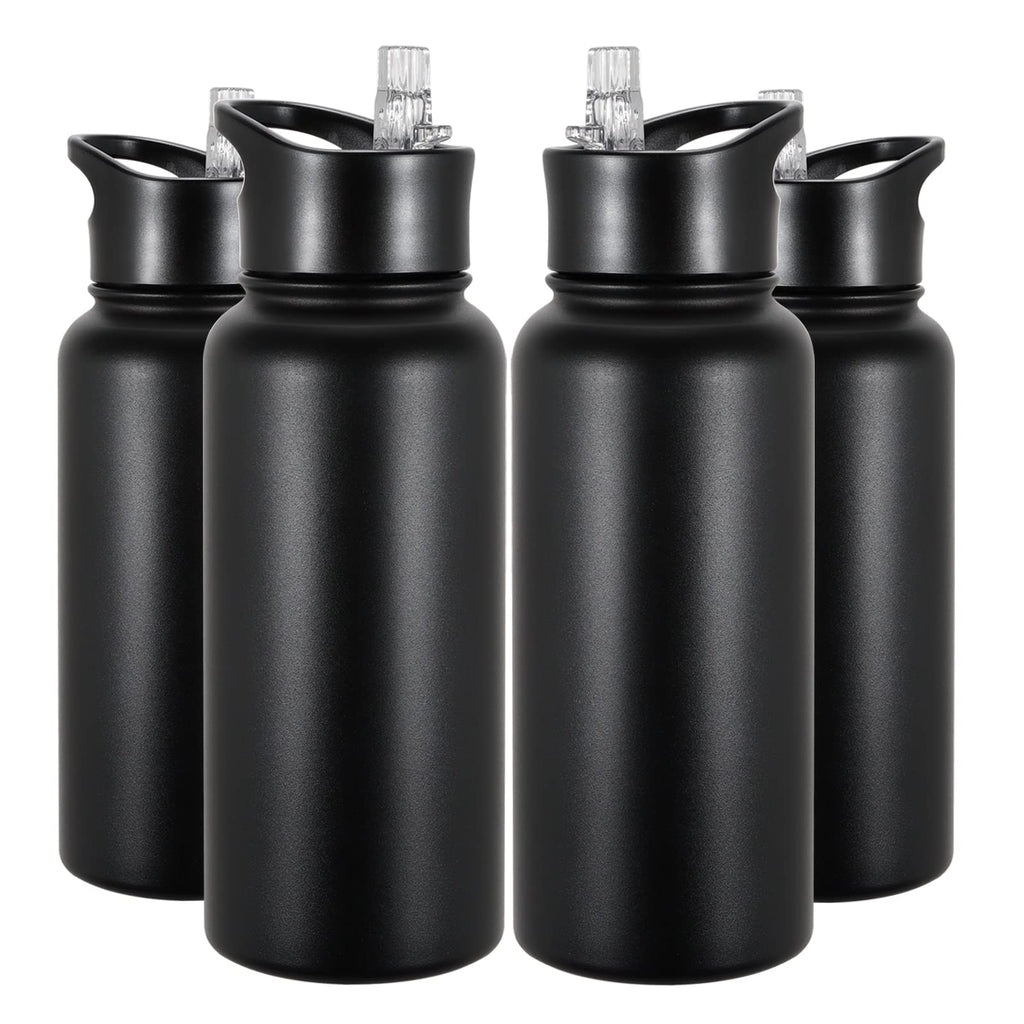 32 oz Insulated Water Bottle Bulk 8 Pack, Stainless Steel Sports Water Bottles with Straw Lid & Wide Mouth Lids, Double Walled Vacuum, Leak Proof, White