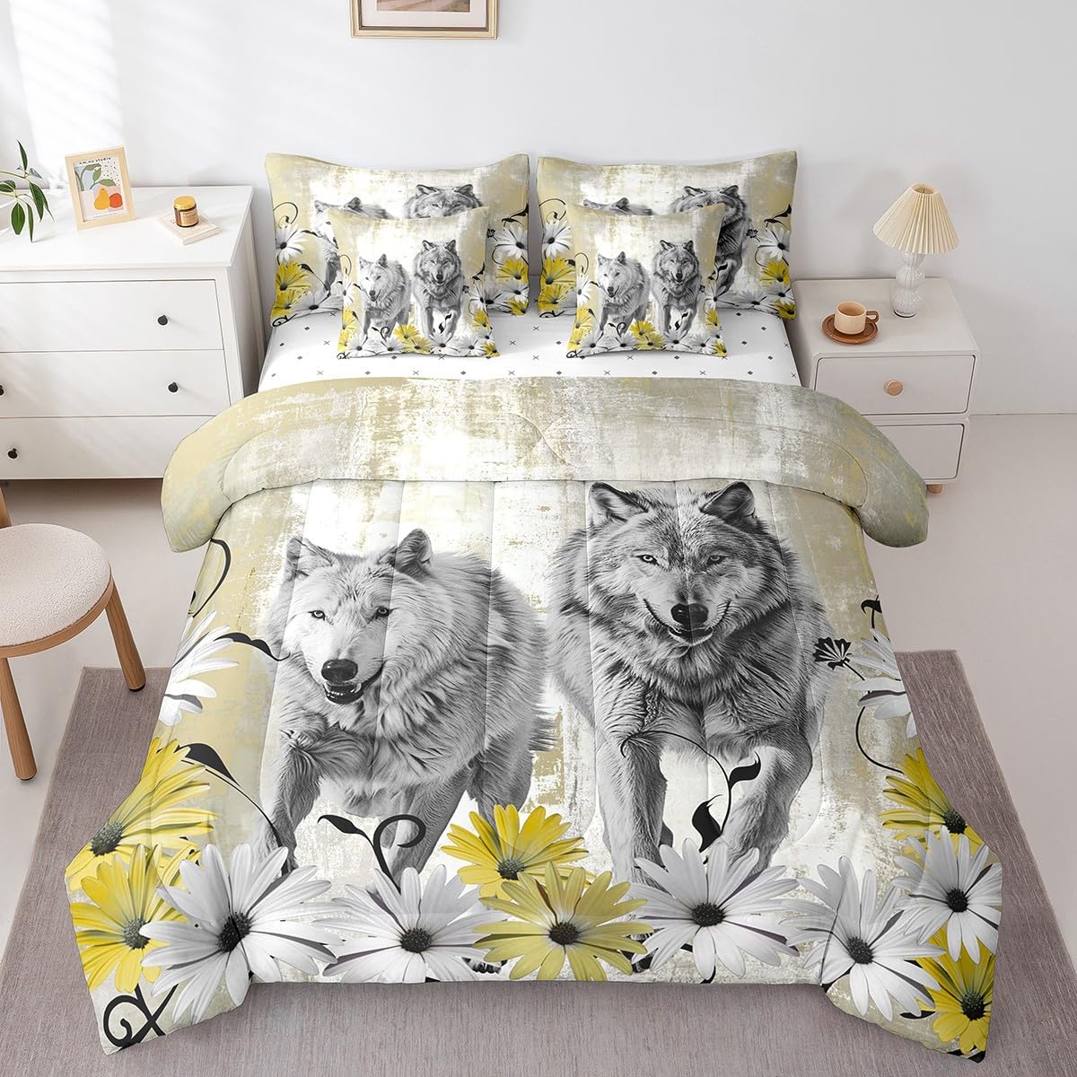 Erosebridal Brown Cow Print King Comforter Set 7 Piece, Simulated Black Cowhide Western Farmhouse Bedding Sets with Sheets, Rustic Highland Cow Skin Bed in a Bag with Fitted Flat Sheet, Pillowcases