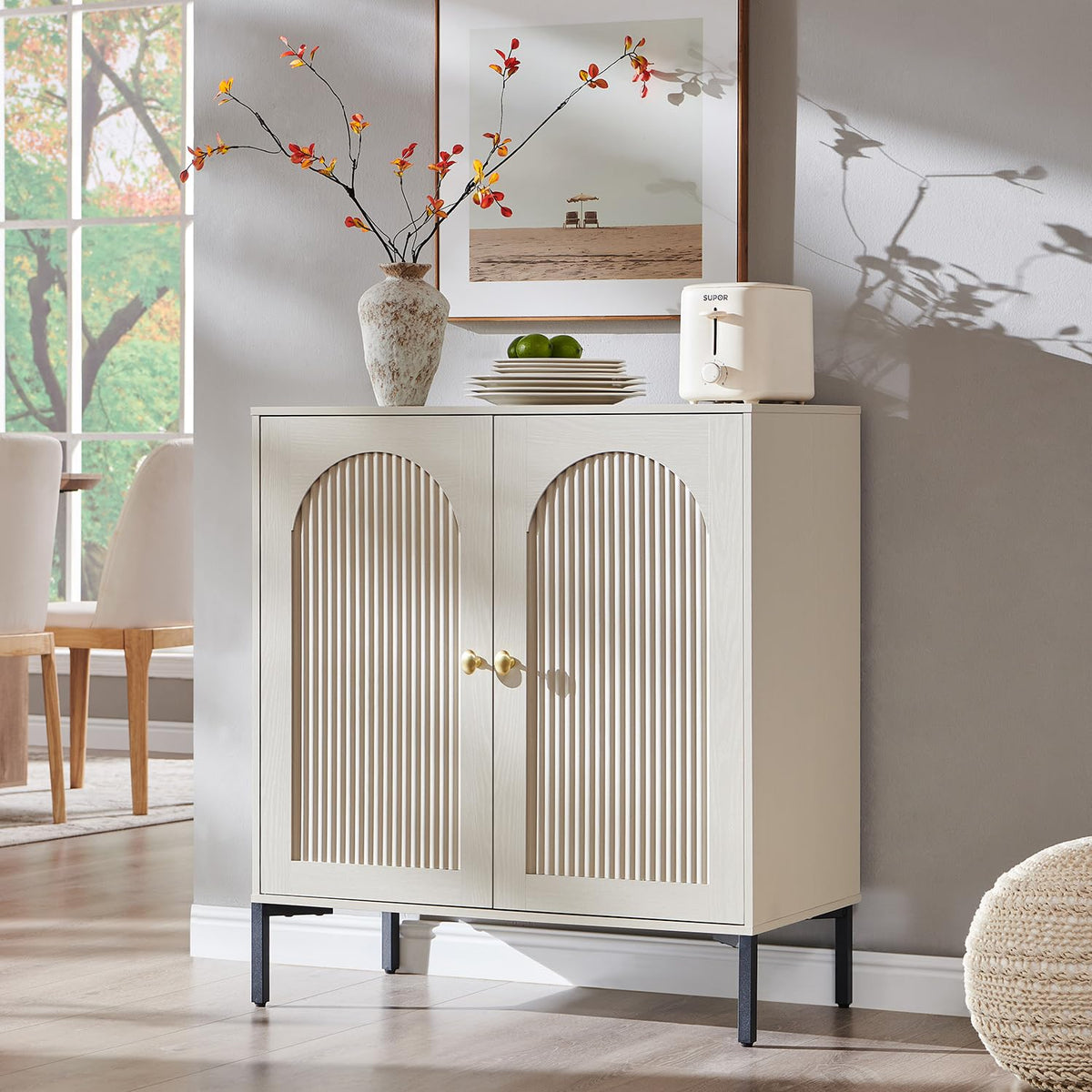 IFGET 61.75" W Modern Arched Sideboard Buffet Cabinet with Storage, Natural