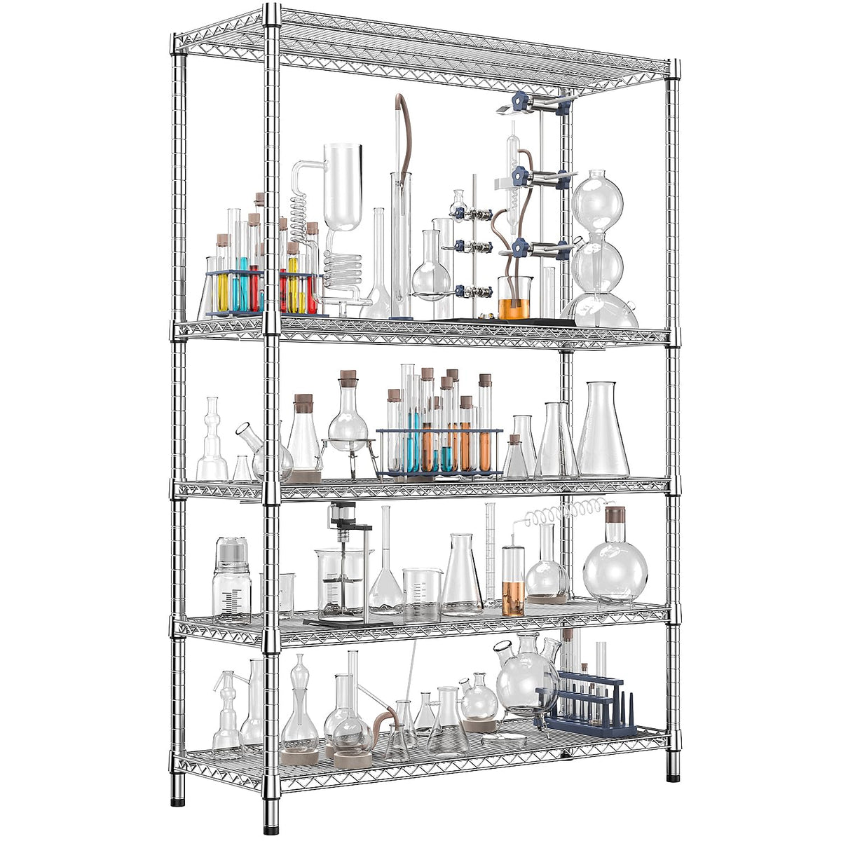 IZEUK 5-Tier Adjustable Heavy Duty Steel Wire Shelving Unit with Wheels, Storage Rack Organizer for Garage, Kitchen, Office, Laundry, Basement (Black, 17.7" D x 47.2" W x 76.7" H, 1750 lbs Capacity)