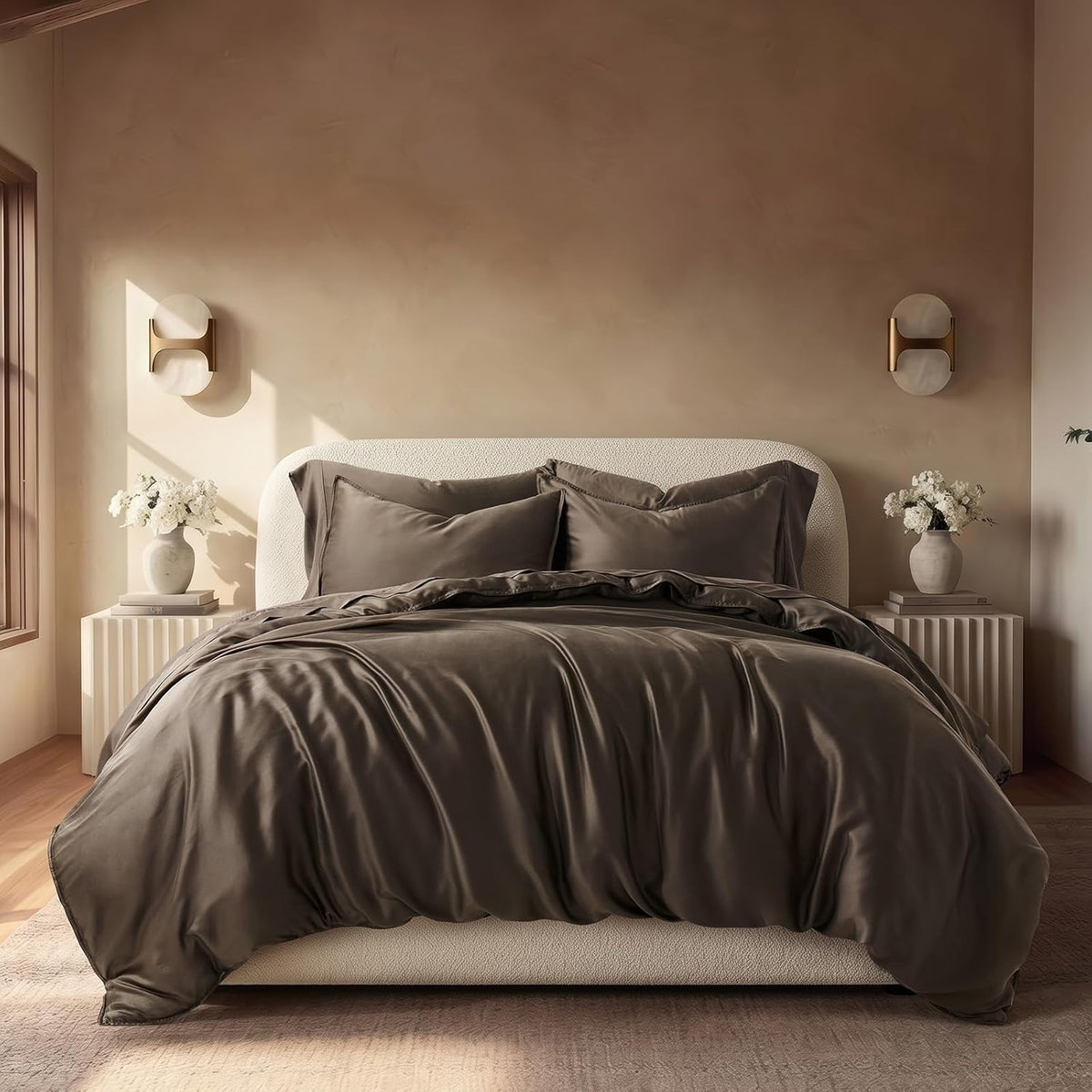 EverGrace Tencel™ Sateen Duvet Cover Set, King Size, Espresso Brown