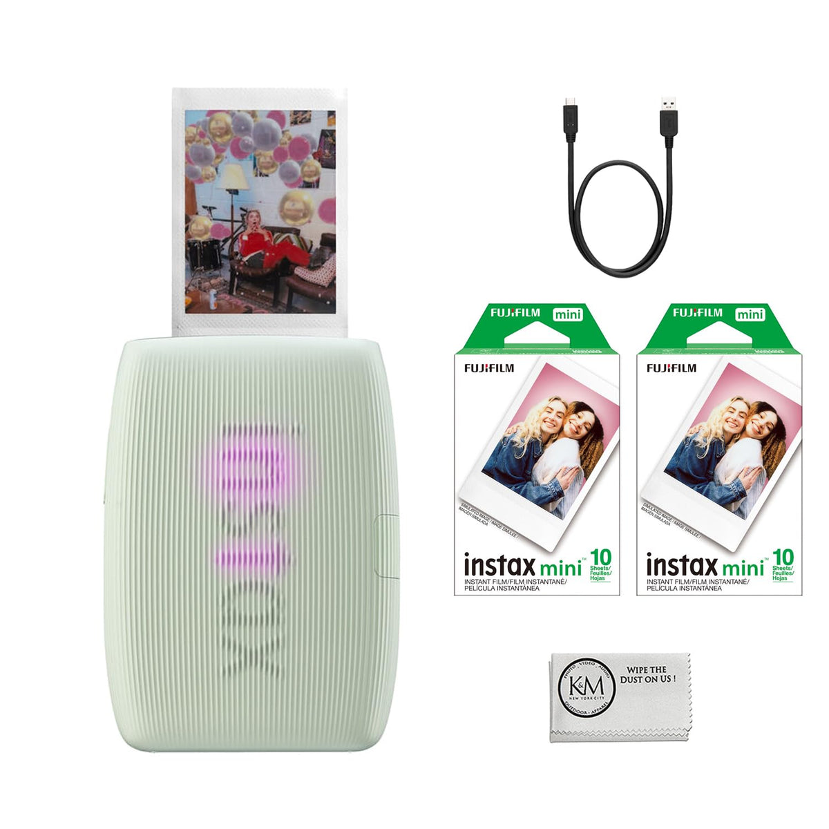 Fujifilm INSTAX Mini Link 3 Smartphone Printer | Rose Pink Bundled with INSTAX Mini Instant Film | 20 Exposures + Instax Mini Album, Borders, Stickers & Clips + Microfiber Cleaning Cloth (4 Items)