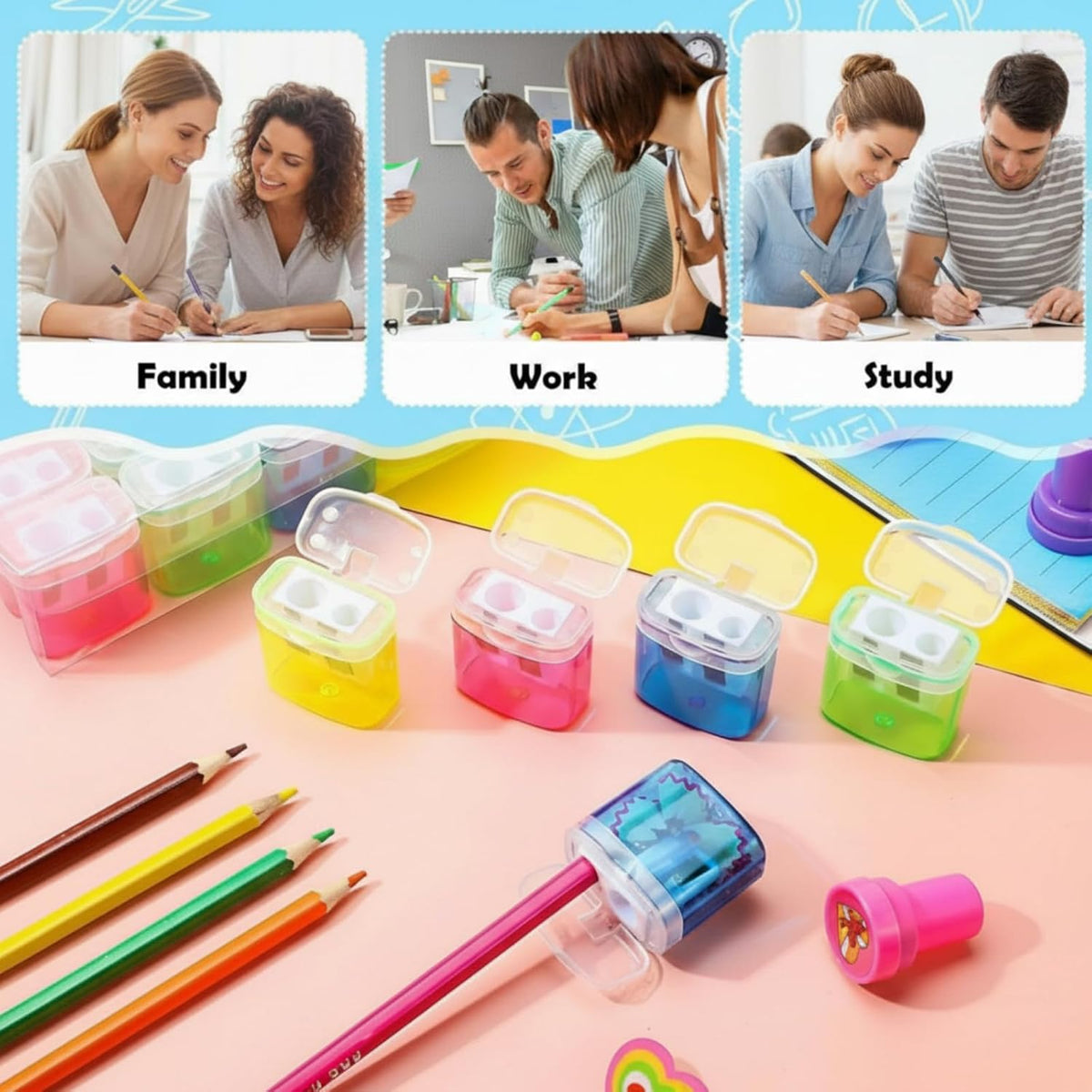Teling 660 Pcs Manual Pencil Sharpeners Bulk Dual Holes Handheld