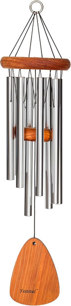 Festival 24-inch Redwood Wind Chime 8 Tubes w/Customization in Silver by Wind River for Patio, Backyard, Garden, and Outdoor décor. Made in the USA