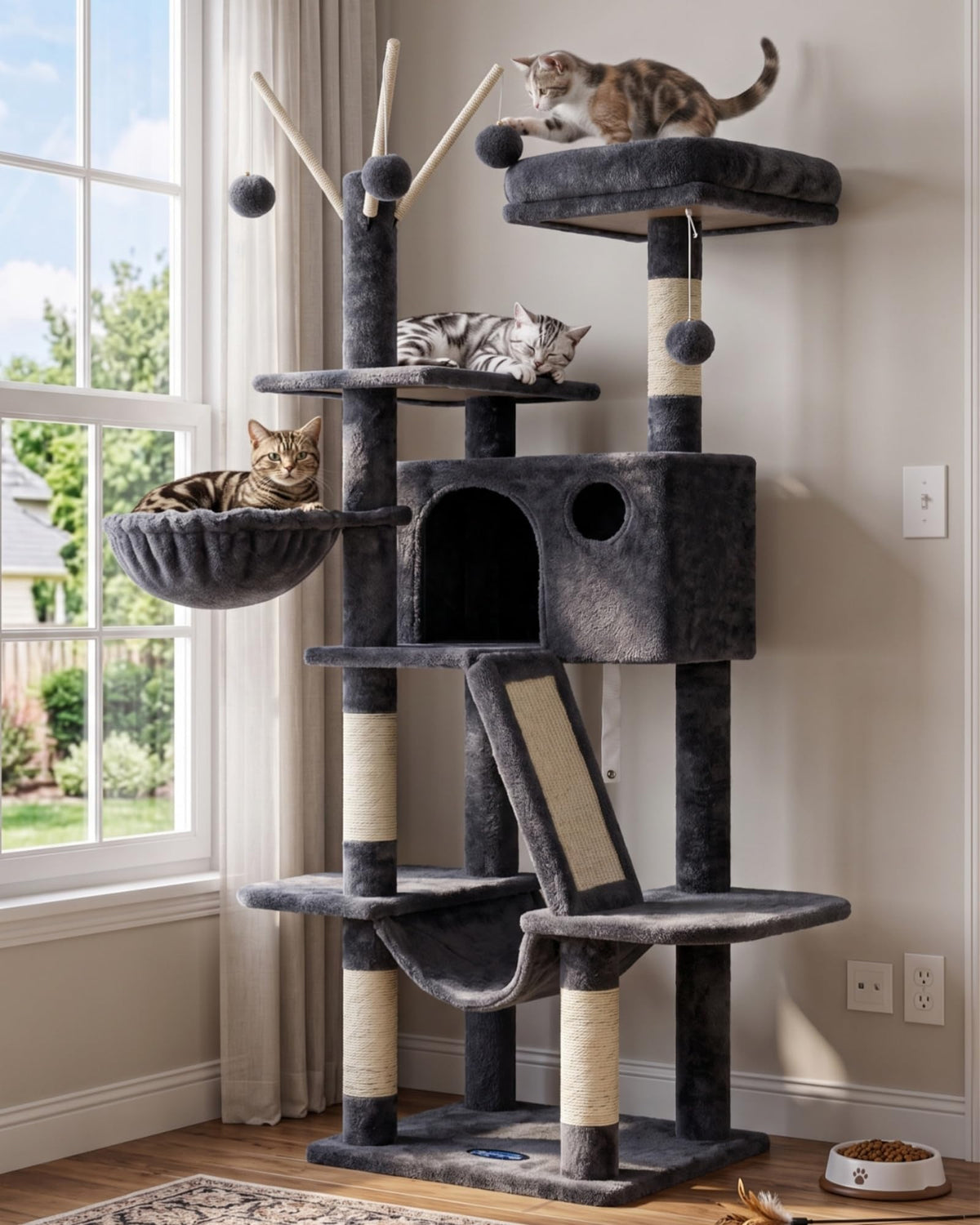 Hey-brother Cat Tree Tower with Padded Platform Bed, Hammock, MPJ019-SW