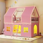 BTHFST Girls Bunk Bed Twin Over Twin, House Loft Bed with LED Lights