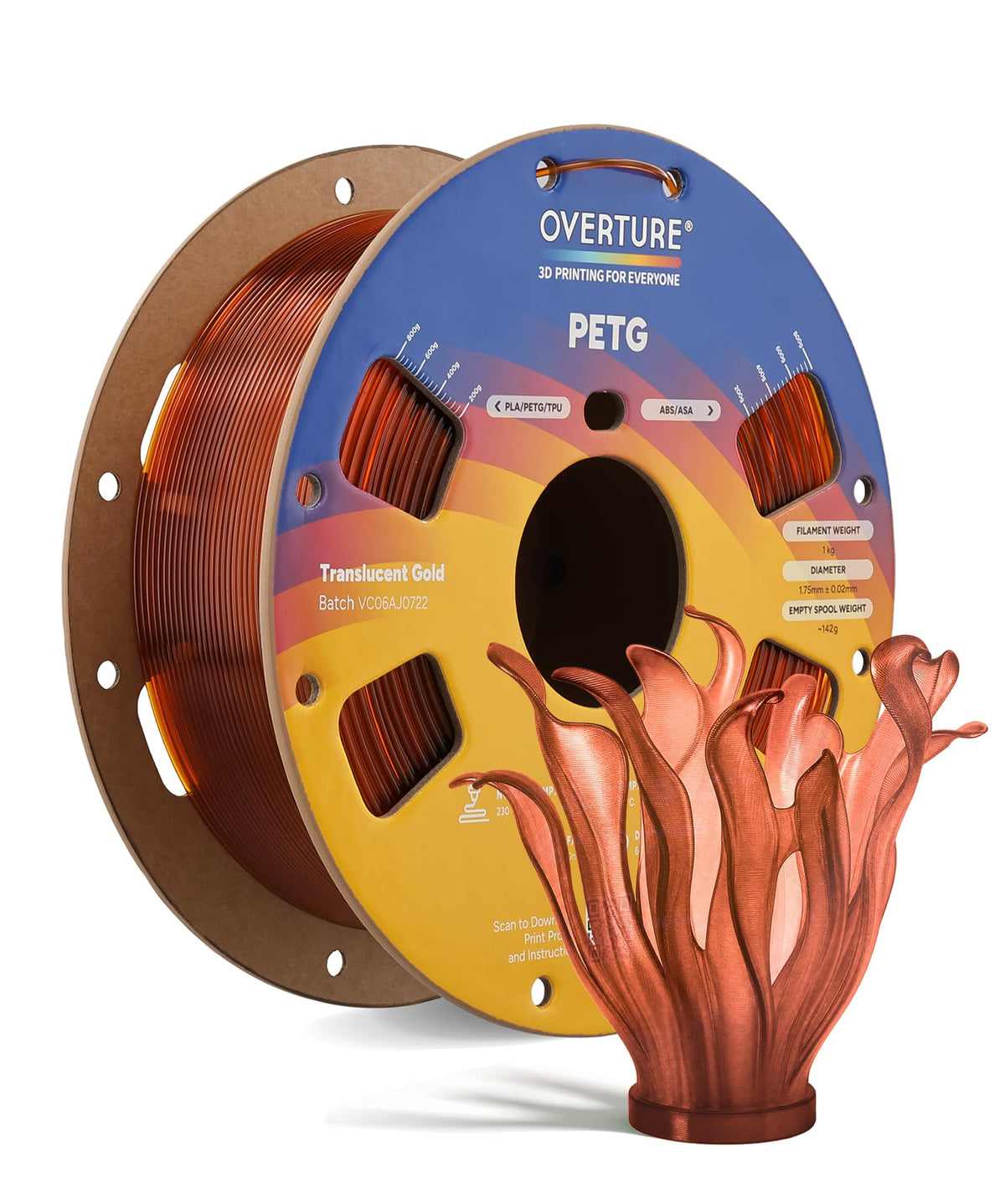 OVERTURE 10KG Bundle High Speed PETG Filament 1.75mm, 3D Printer Filament