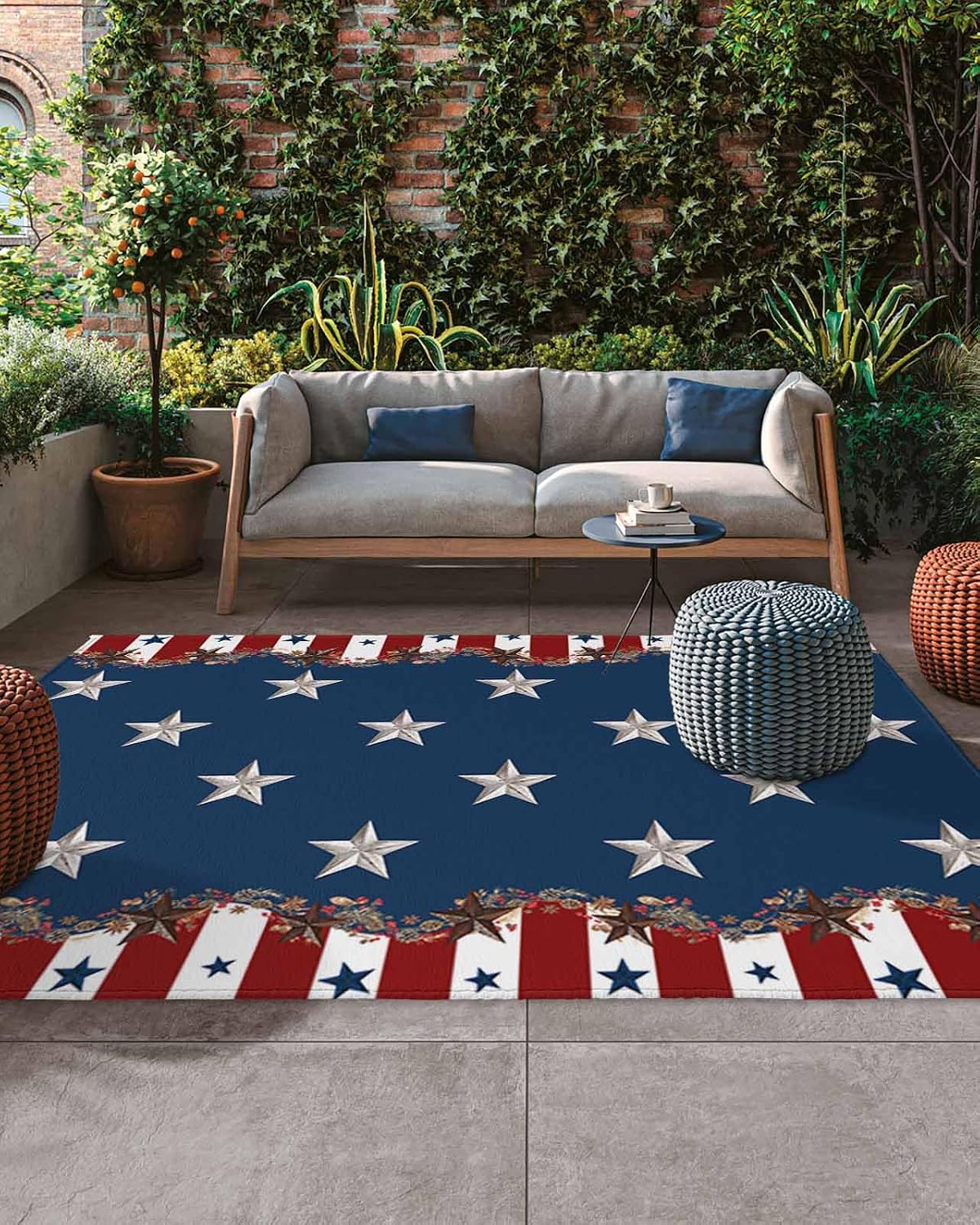 Independence Day Country Star Outdoor Rug 5x8ft, Waterproof Indoor Outdoor Rug for Patio, 4th of July Camping Carpet Mat Outside Area Rug for RV Picnic Beach Balcony Deck Backyard