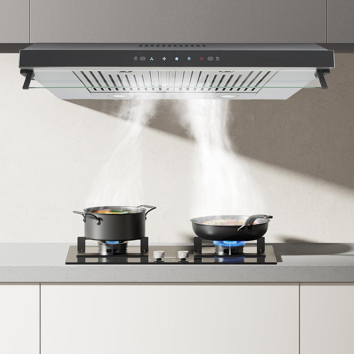 Under Cabinet Range Hood, 900CFM Stainless Steel Kitchen Vent Hood, Dual Motor Range Hood, Powerful Ducted Exhaust for Home Kitchen