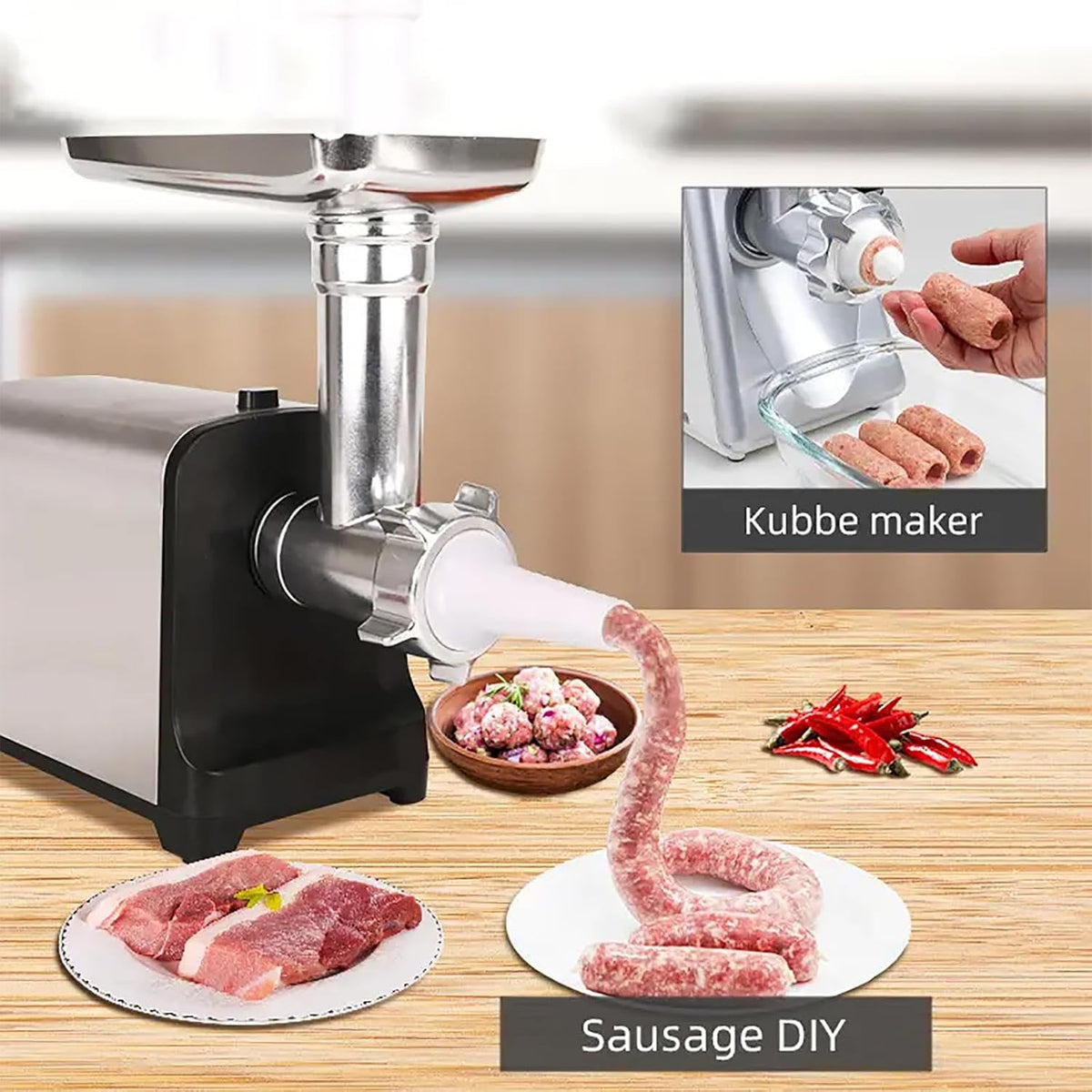 Portable Meat Mincer, 350WElectric Meat Grinder with Aluminum Alloy Tray, 3 Different Hole Diameter Cutting Boards and Removable Parts, Time & Effort Saving and Easy to Clean, for Home, Kitchen