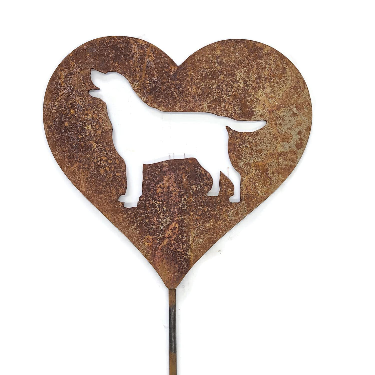 Pet Dog, Cat, Rabbit or Bird Keepsake Memorial Heart Garden Stake 20 to 28 Inches Tall (Large Heart, 28" Tall, Paw Print, Naturally Rusted)