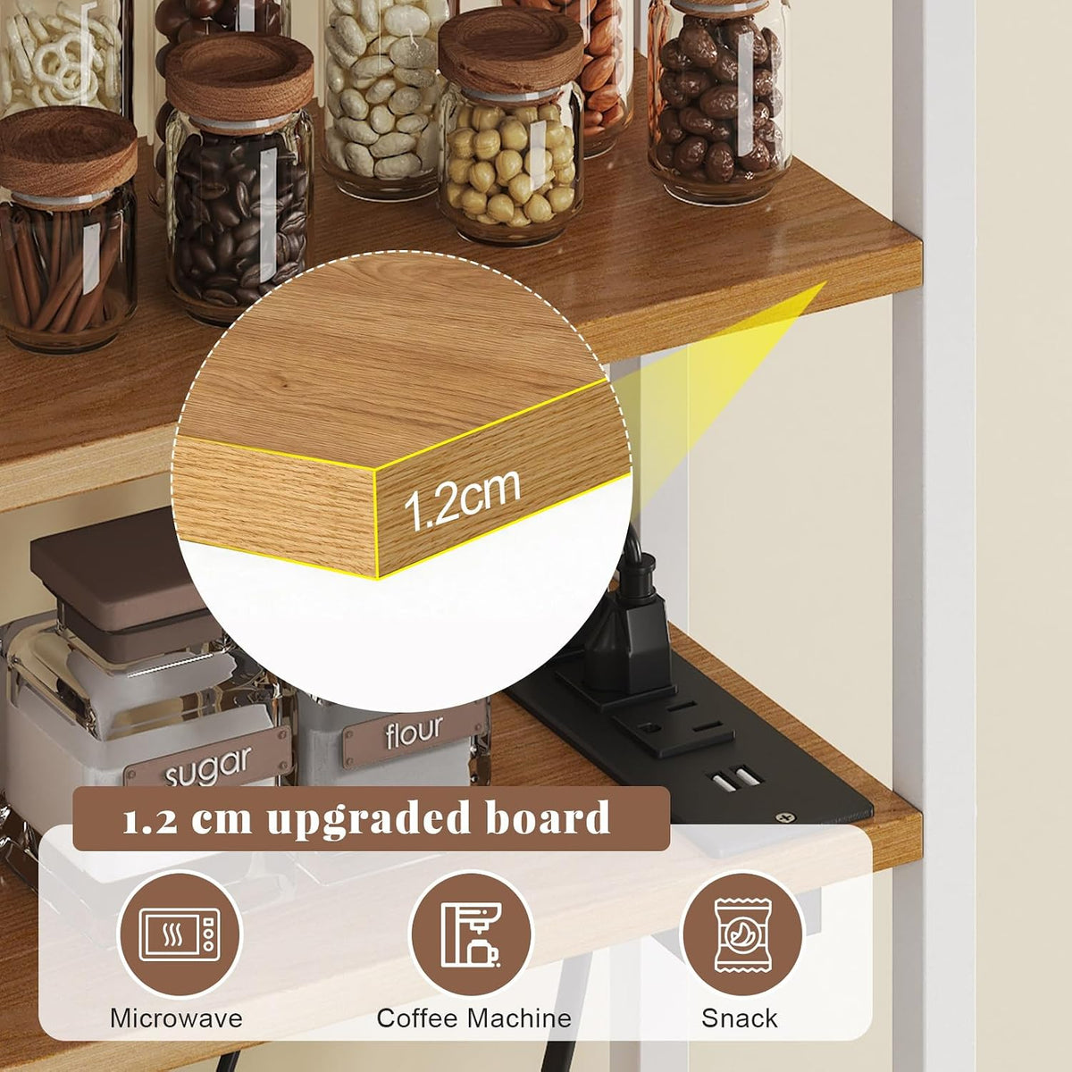 L-Shaped Bakers Rack with Power Outlet