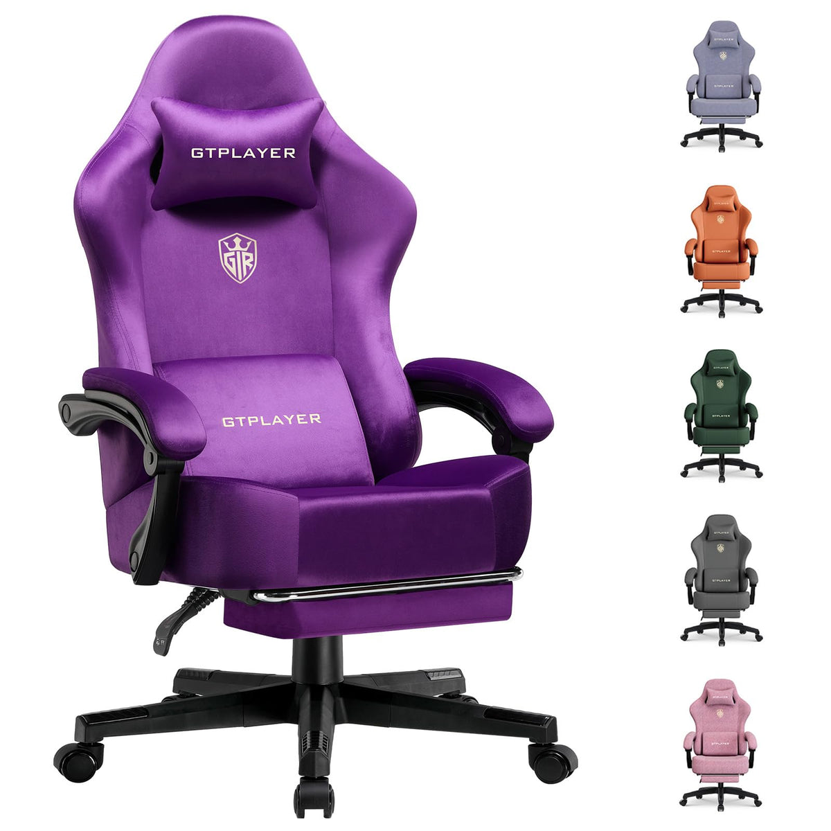 GTPLAYER Gaming Chair Fabric with Pocket Spring Cushion, Big and Tall Gamings Chairs 350LBS High Back Computer Chair with Footrest for Adults Lumbar Support Swivel Game Chair for Office Light Black