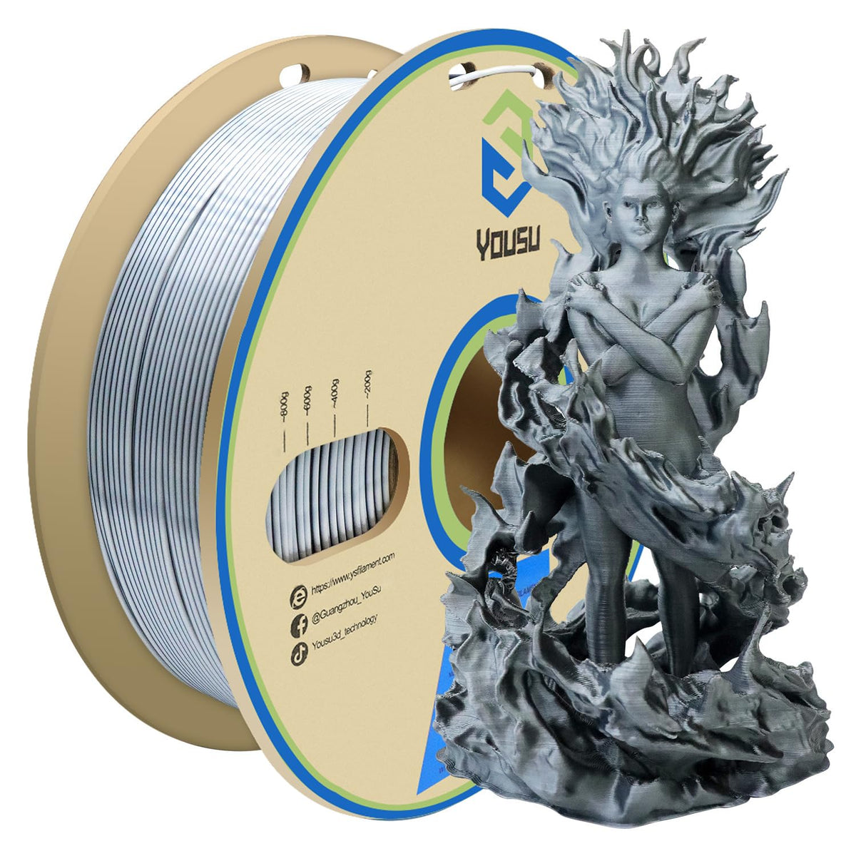 YOUSU 3D Printer Filament Silk PLA Filament Rainbow Color,1.75mm Tri Color PLA Filament 6kg Pack,1kg Spool.