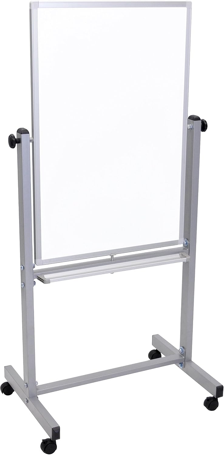 Luxor Mobile Dry Erase Double-Sided Magnetic Whiteboard with Aluminum Frame and Stand - 24"W x 36"H