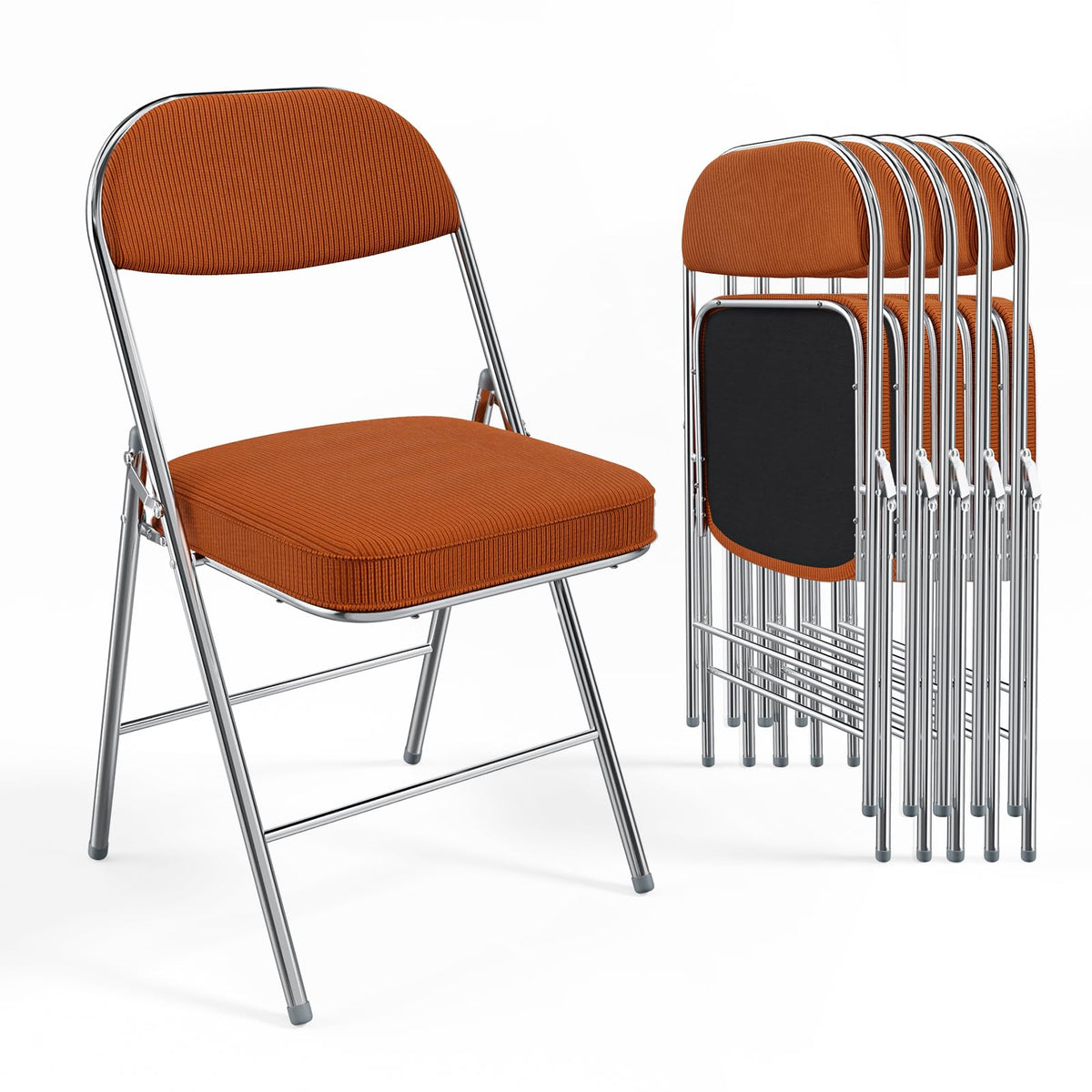 VINGLI 4 Pack Folding Chairs with Padded Seat & Backrest, Metal Frame, Durable Corduroy Fabric, 350 lbs Capacity, Set of 4, Black – Ideal for Weddings, Parties, Office Events