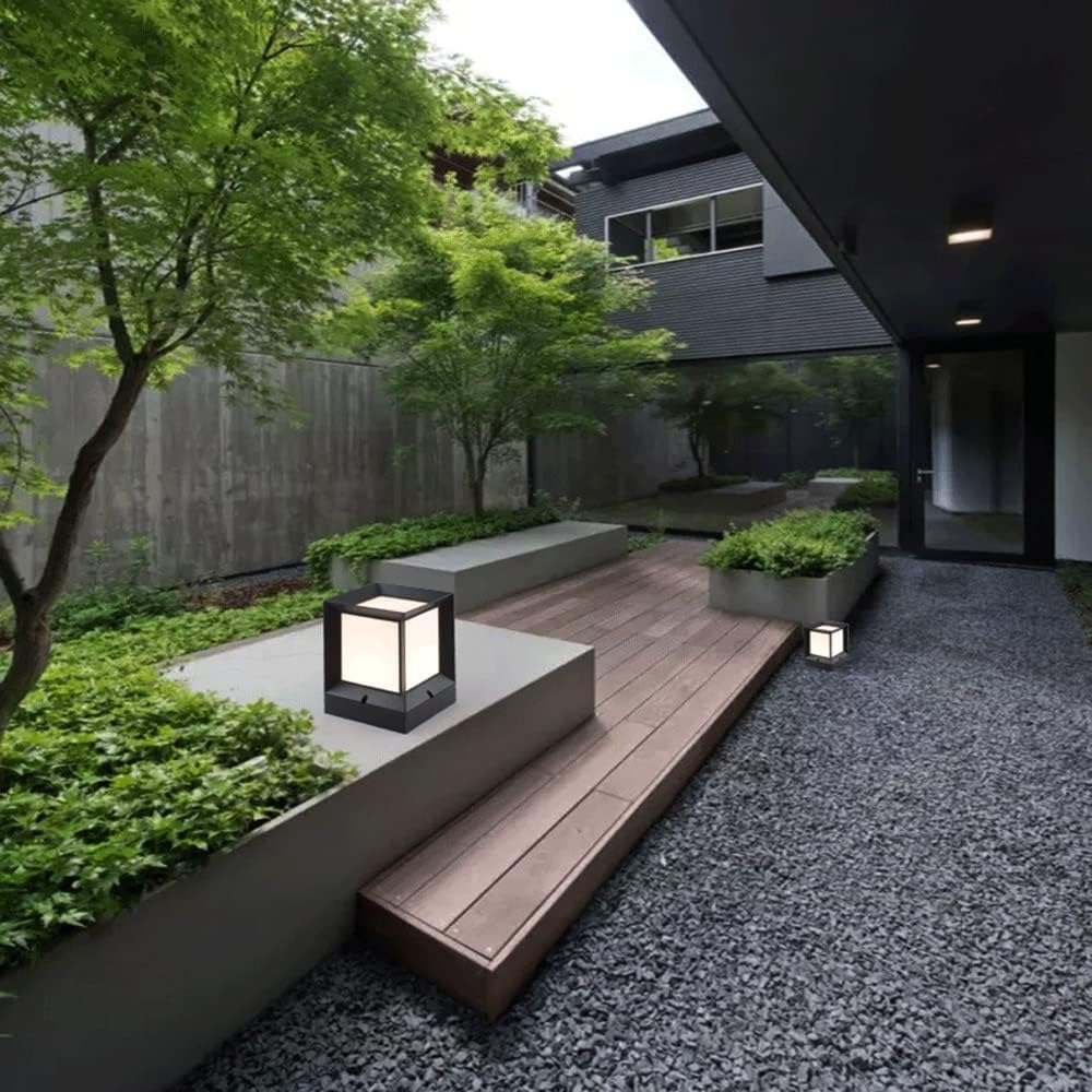 Square 1 Pack Pillar Light Waterproof Post Light with Mount Base Outdoor Modern Column Light for Path Door Garden Park Decor E27 Post Pillar Lamp Bulbs Not Included