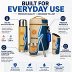 Argentine Yerba Mate Kit – Premium Stainless Steel Mate Cup & Bombilla Set with 750ml Vacuum Insulated Bottle, Yerba Container & Neoprene Bag – Authentic Argentine Design