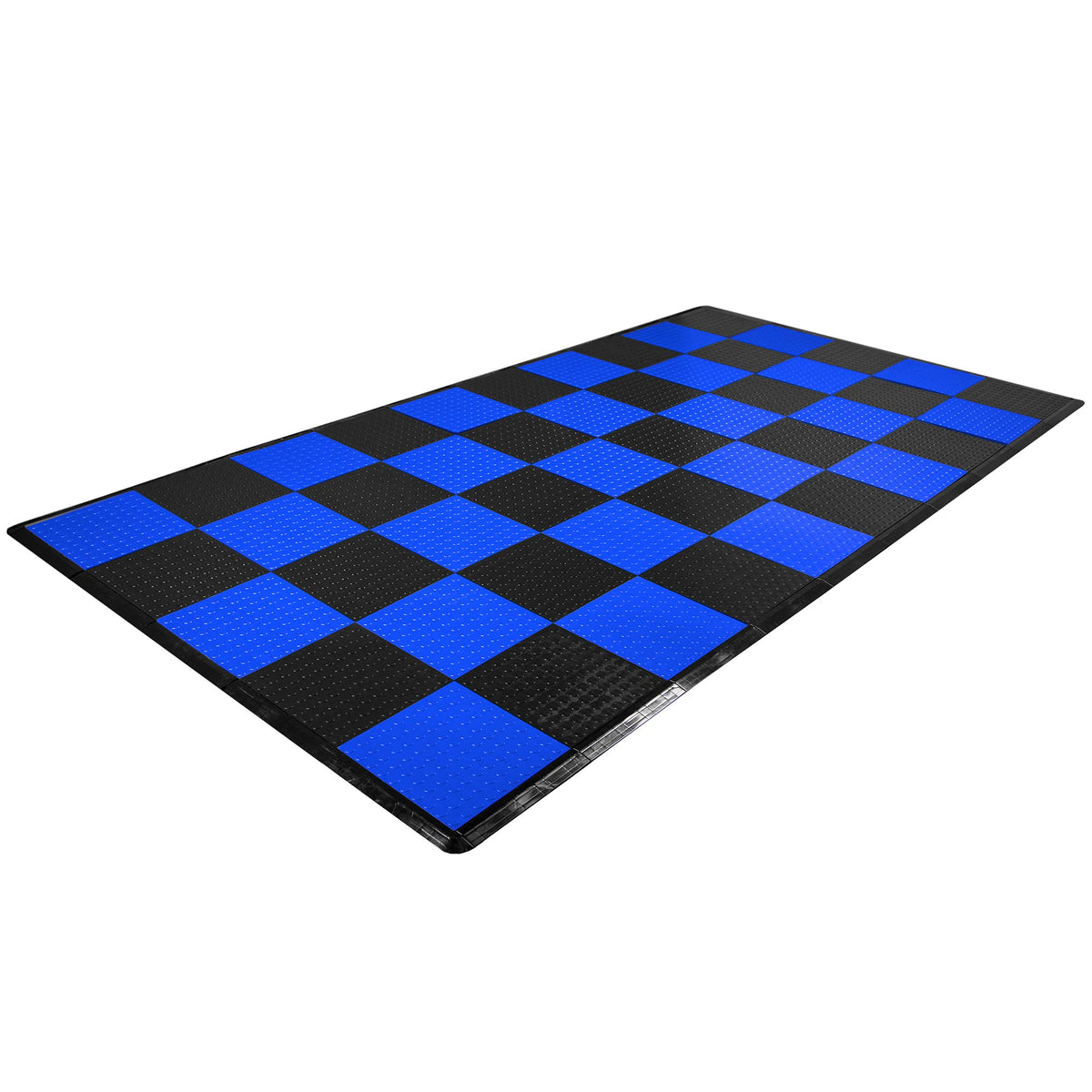 IncStores ⅜ Inch Thick Nitro Interlocking Garage Floor Tiles | Plastic Floor Tile Set for Parking, Protecting, and Displaying Motorcycles | 12"x12" Tiles, Coin, Black/Shelby Blue